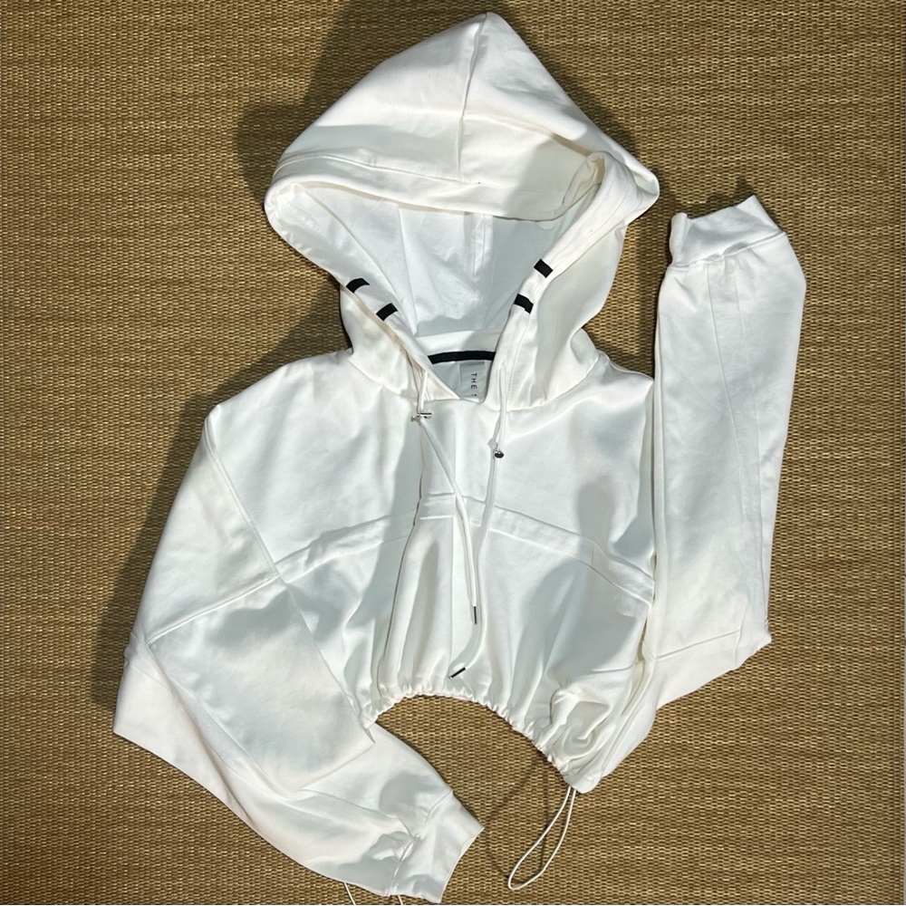 The Set Slouchy Cropped Long Sleeve Hoodie White Size X-Large NWOT